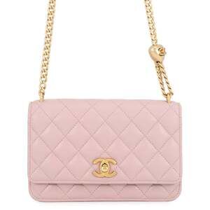 CHANEL Pink Caviar Leather Logo Wallet